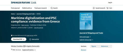 Maritime digitalization and PSC compliance: evidence from Greece